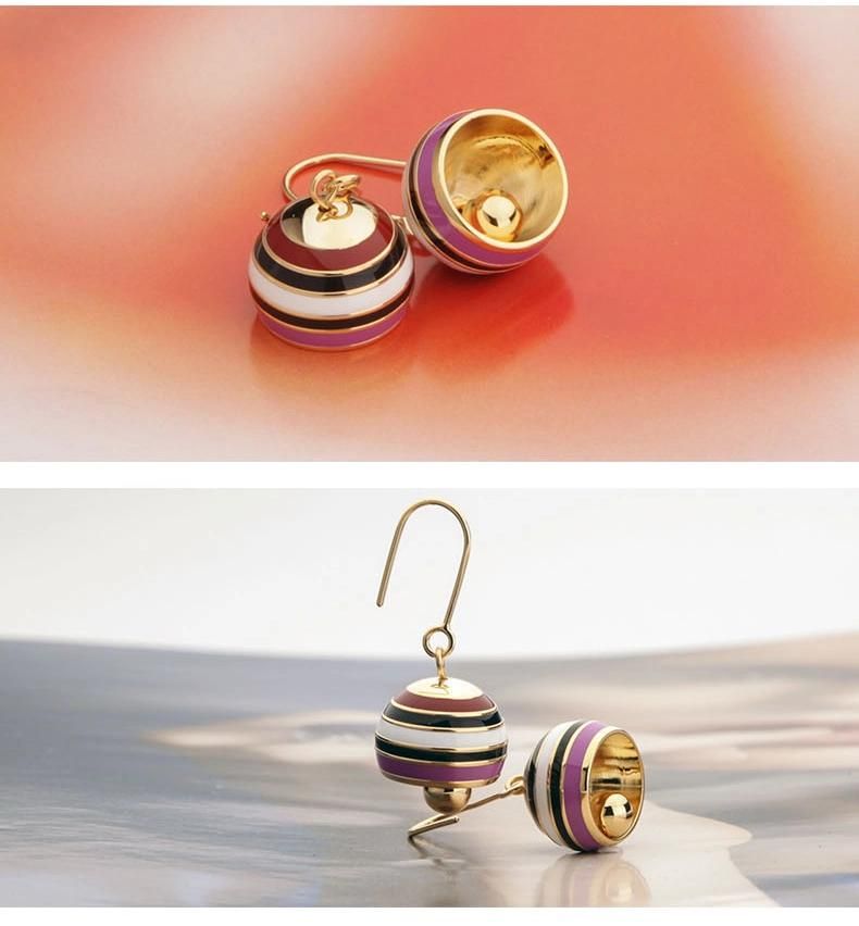 Brass and Enamel Wind Chimes Shape Colorful Earring for Ladies