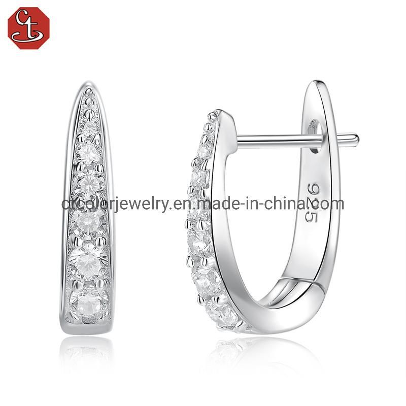 Wholesale Fashion Jewelry 925 Sterling Silve White CZ Black Crystal U-shaped earrings