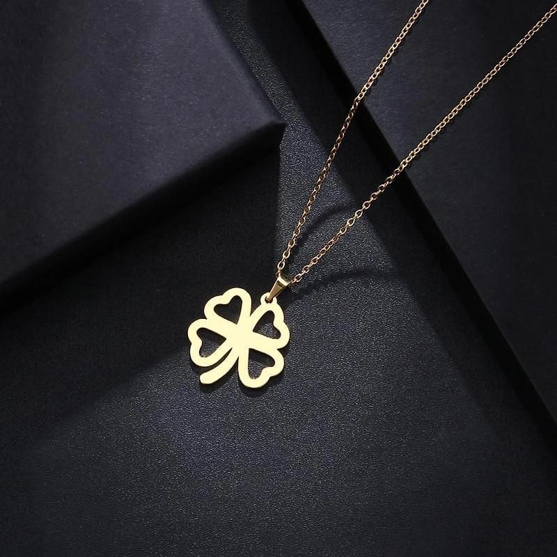 2022 Hot Selling Wholesale Jewelry Custom 18K PVD Gold Plated Stainless Steel Plain Lucky Four-Leaf Clover Necklace