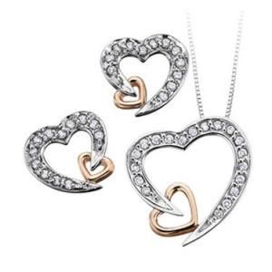 China Two Tone Women Heart Pendant Necklace Earrings Set