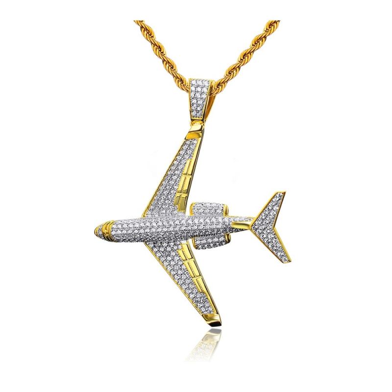 Hot Sale Micro Pave CZ Gold Plated Aircraft Pendant