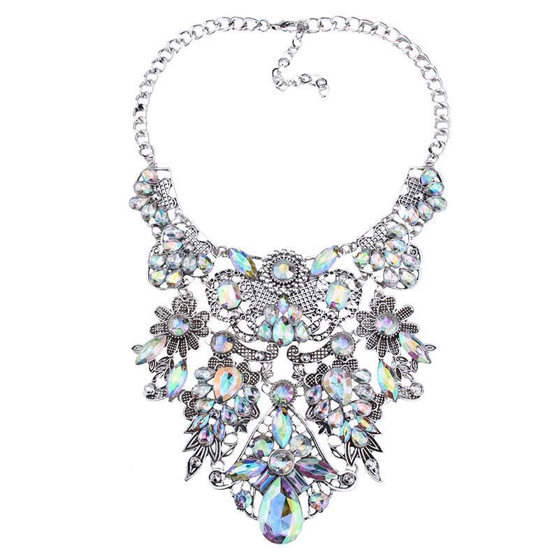 Fashion Palace Retro Hollow Exaggerated Necklace Color Diamond Inlaid Jewelry