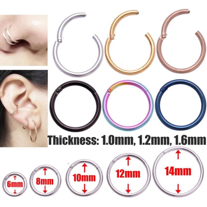 Fashion Jewelry 316L Stainless Steel Piercing Jewelry Hinged Segment Ring Closed Loop Nose Ring Hinged Rings Sspb07