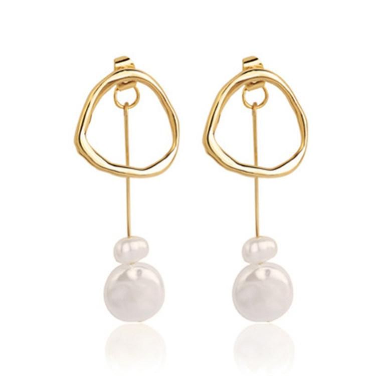 Natural Imition Pearl Electroplate Alloy Layered Stud Earring