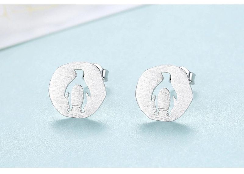 Silver and Golden Jewelry Earrings in Penguin Shape