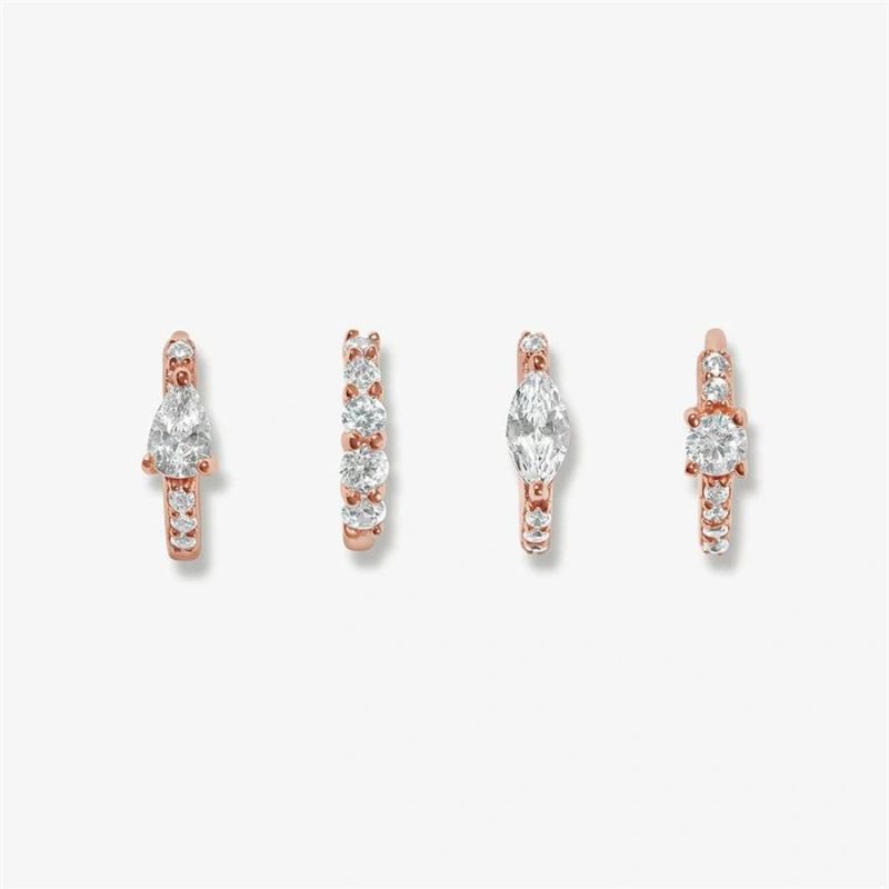 925 Sterling Silver Fashion 18K Gold Plated Rose Gold Minimal Geometric Shapes Brass Hoop Huggie Earrings with Oval Round Cubic Zircon