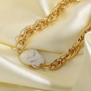Wholesale Jewelry Women Stainless Steel Chain Bohemia Pearl Irregular Pearls Necklace