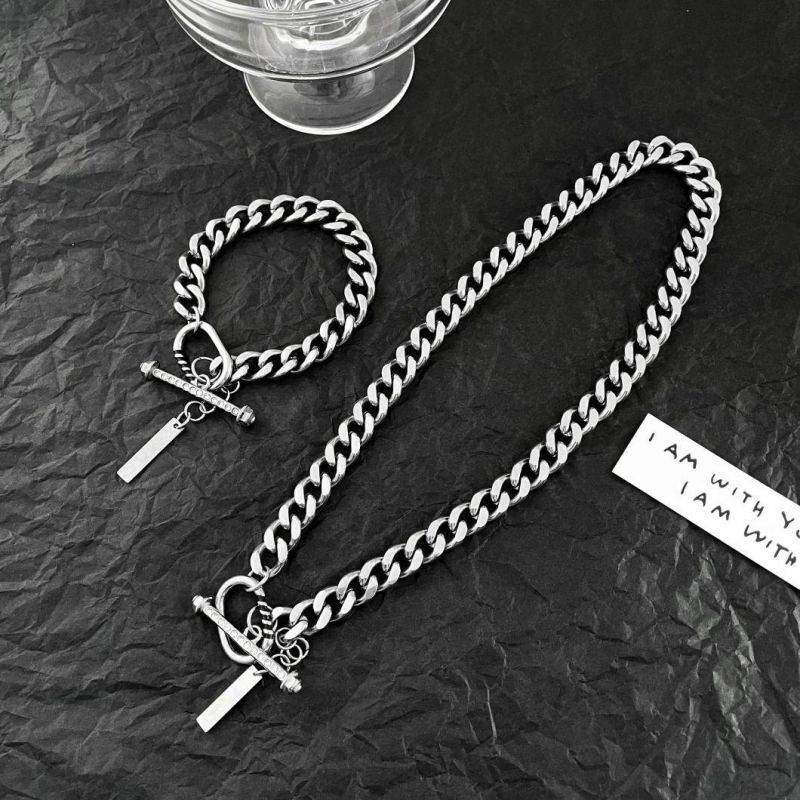 Manufacturer Custom Stainless Steel Men Jewelry Set High Quality Waterproof Cuban Jewelry Set 2022 Fashion Bracelet Necklace Set Jewelry Set