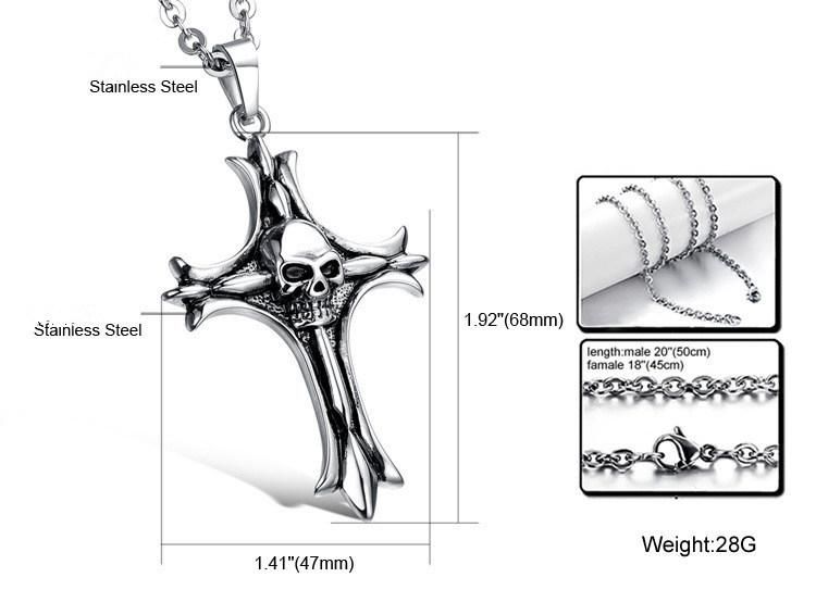 Stainless Steel Jewelry Skull Cross Necklace