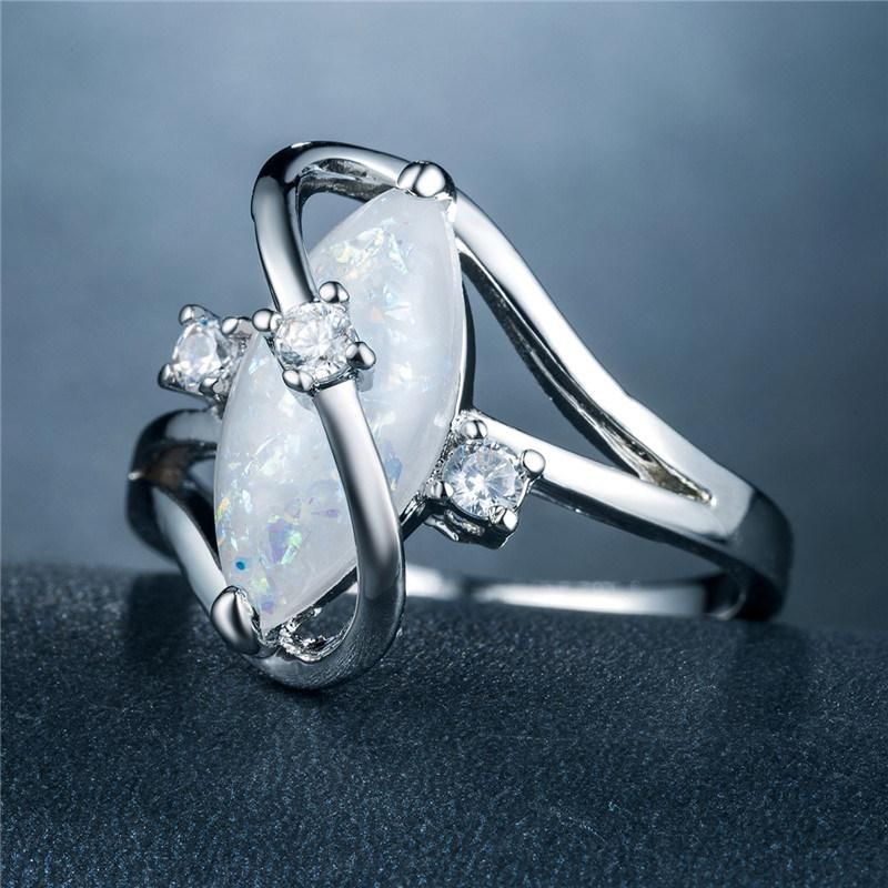 Fashion Ring Imitation Australian Gem Copper Plated Platinum Zircon Ring