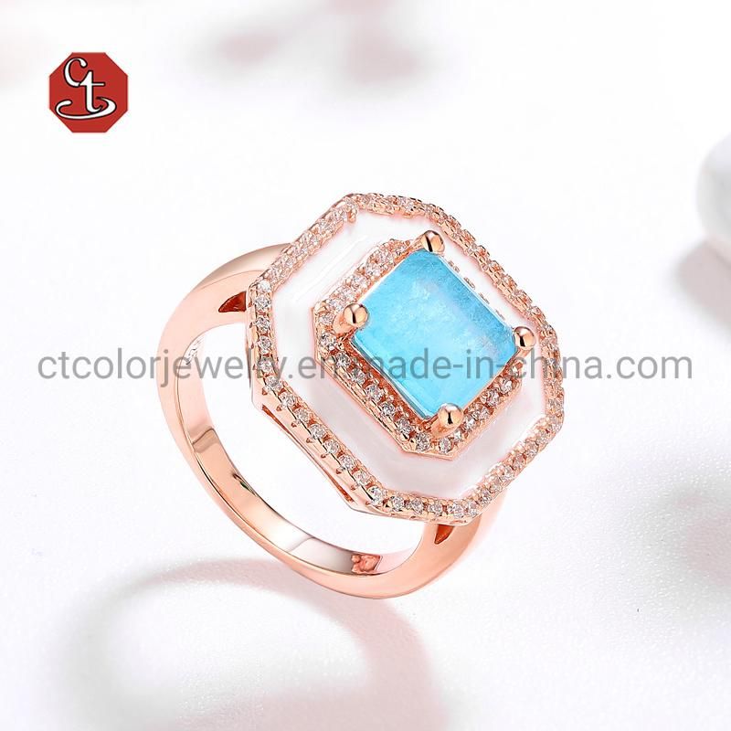 Natural Blue Fushion Stone Ring Pave Cubic Zirconia