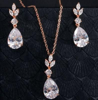 Wedding Pear CZ Jewelry Set, Bridal Pearl CZ Necklace Jewelry Set, Bridesmaid Jewelry Set, Fashion CZ Jewelry Set, Rose Gold CZ Necklace Jewelry