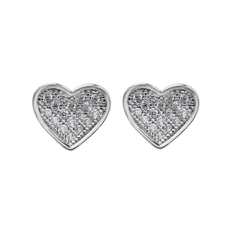 Studs Earrings Diamond Square Cubic Zirconia Silver 925 Jewelry