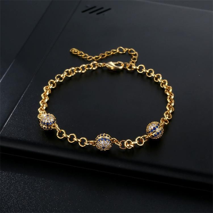 Fashion Micro Filling Blue Zircon Round Shape Bracelet Jewelry