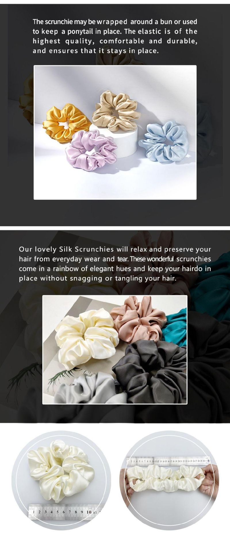 High Quality Adjustable 100% Pure Mulberry Silk Hair Scrunchies