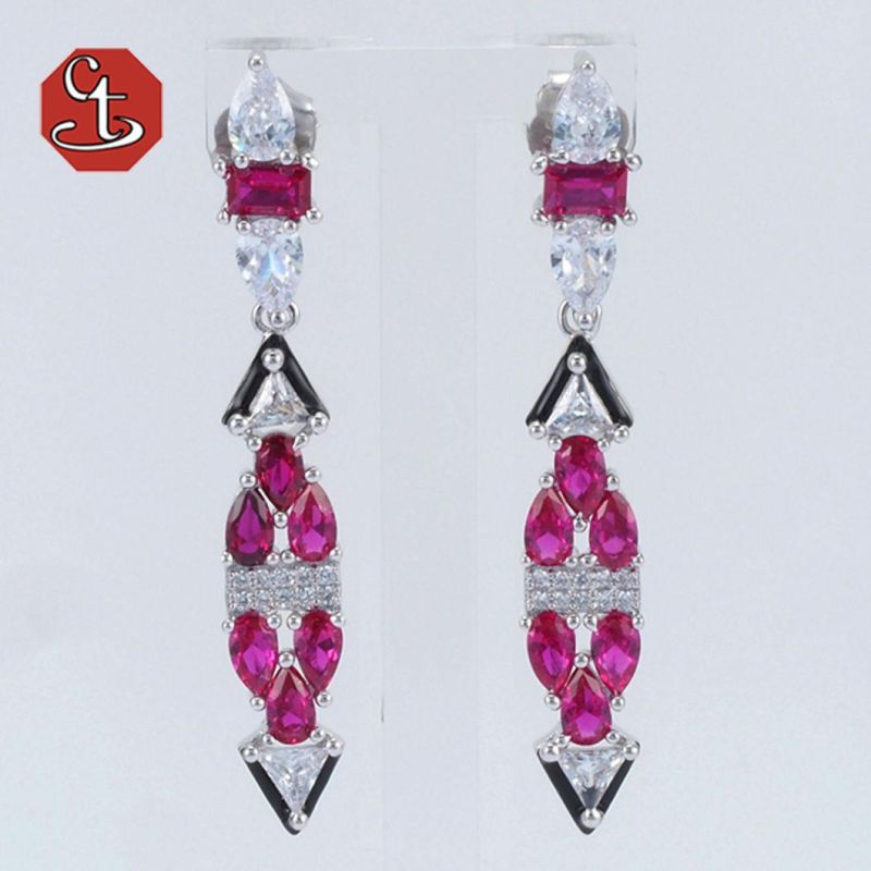 Colorful Enamel 925 Sterling Silver Earrings Pear Shape White CZ Earrings Fashion Jewelry