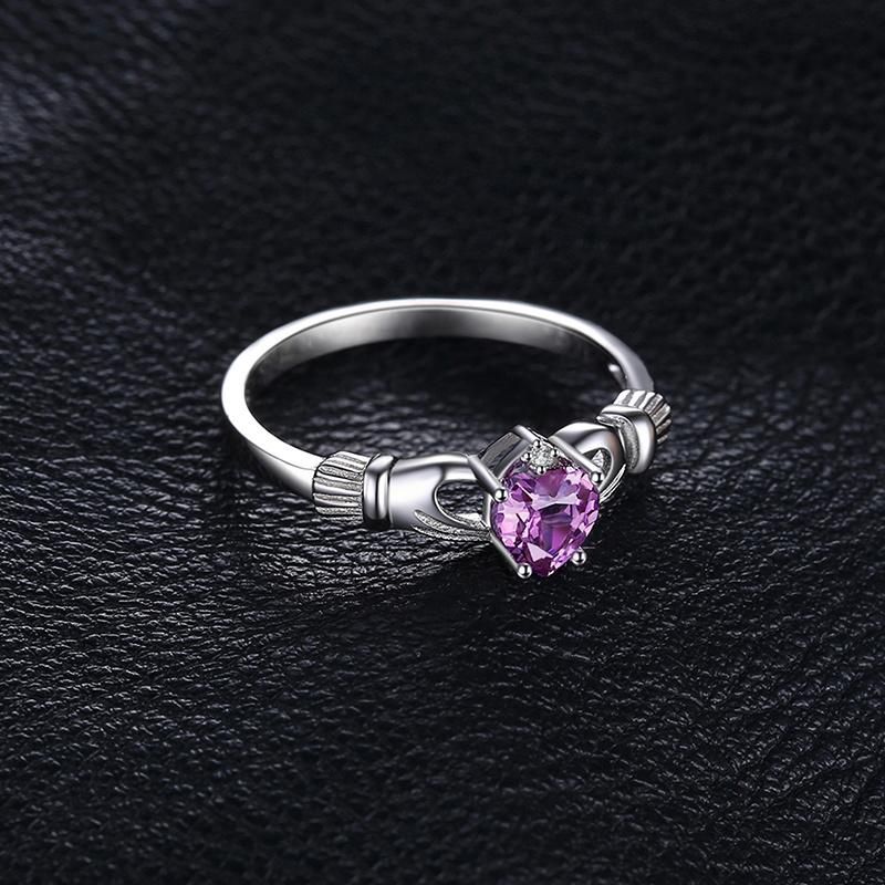 Natural Created Amethyst Irish Claddagh Ring February Birthstone Solid 925 Sterling Silver Love Heart Fine Jewelry