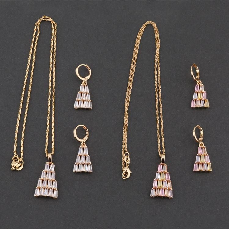 Fashion Women 18K Gold Plated Alloy Crystal Silver Jewelry Sets Pendant Chain Necklace