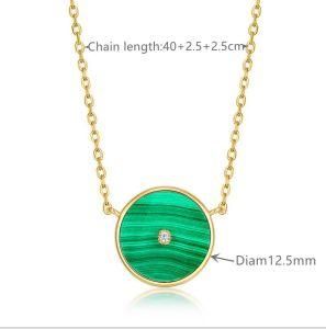 New Arrival Round Circle Shape 925 Sterling Silver Green Malachite Necklace Valentines&prime; S Girlfriend Gift Party Good Luck