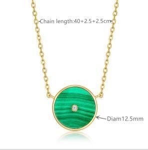 New Arrival Round Circle Shape 925 Sterling Silver Green Malachite Necklace Valentines&prime; S Girlfriend Gift Party Good Luck