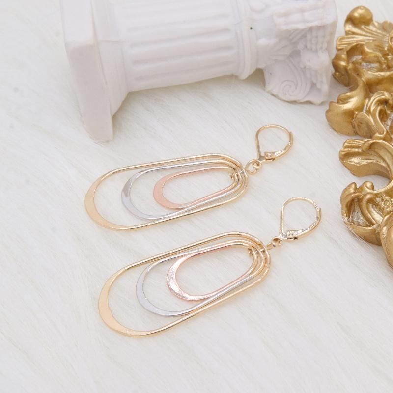 High Quality Women′s Tricolor Gold Plated Drop Earrings