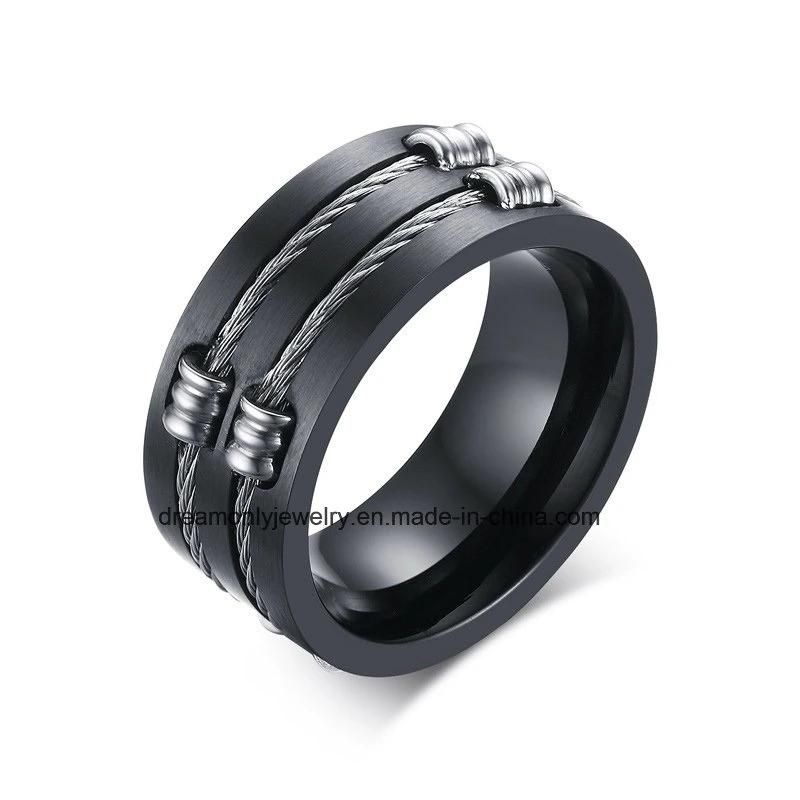 New Hot Sale Stainless Steel Black Plated Cable Wire Inlay Ring