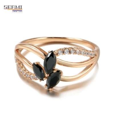 Black Agate Ring with Zircon Rose Gold Plated Fashion Ring