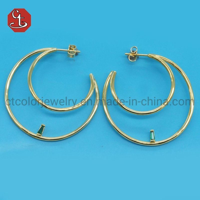 Special Trendy Gold Double Line Plain Sterling Silver Jewelry Hot sale Hoop Earring
