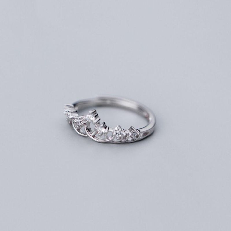 925 Sterling Silver CZ Crown Adjustable Ring Women Temperament Wedding Fashion Jewelry