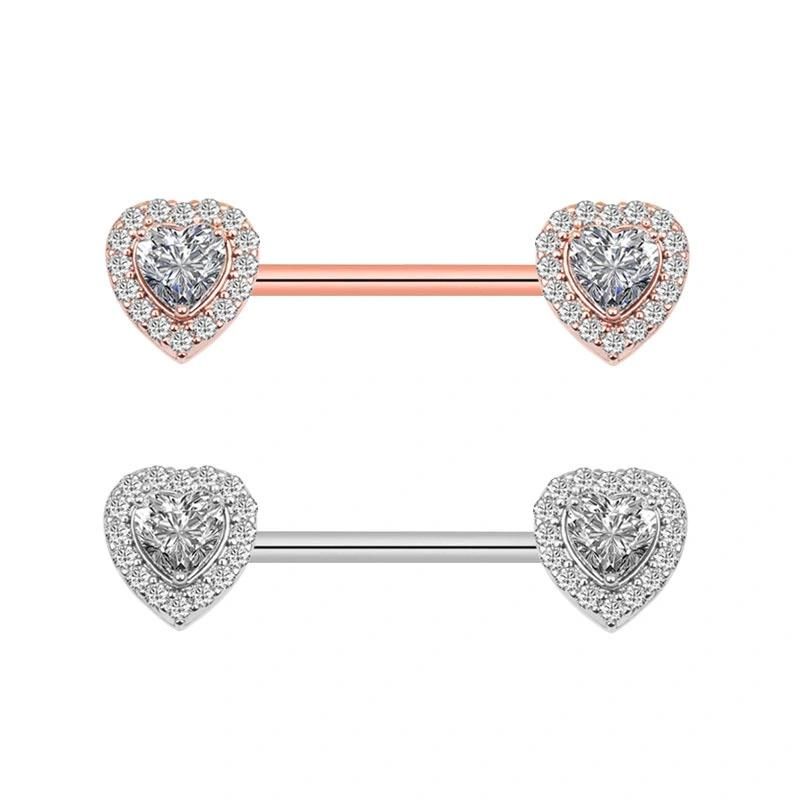 Stainless Steel Nipple Rings Tongue Rings CZ Crystal Barbell Heart-Shape Piercing Jewelry