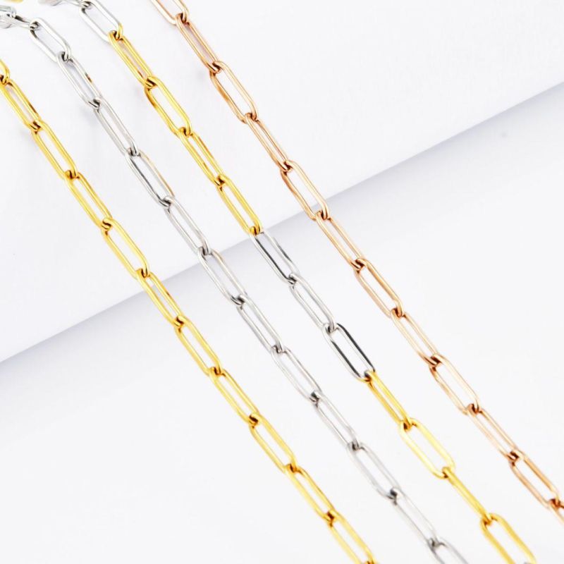 Fashion Gold Plated Stainless Steel Long Flat Cable Chain Jewelry Accessories for Anklet Bracelet Necklace Jewellery Making