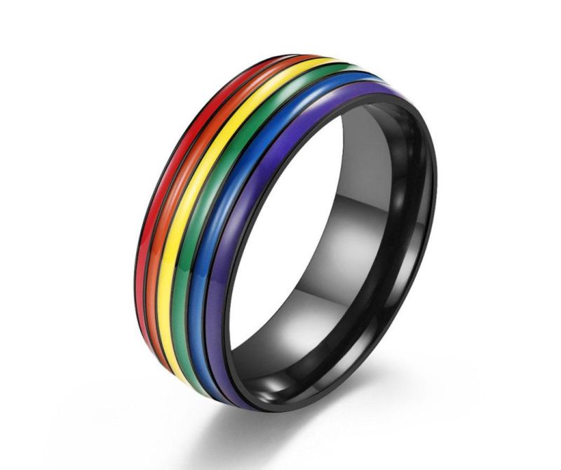 Fashion Jewelry Rainbow Flag Gay Gay Titanium Steel Ring 18K Gold Plated Lara Ring SSR2050g