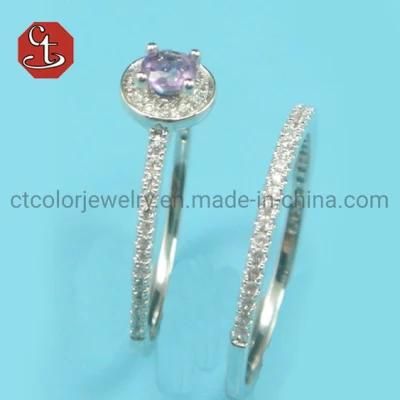 925 Silver Jewelry Geometric Created Amethyst Zircon Gemstone Accessories Ring for Women Wedding Engagement