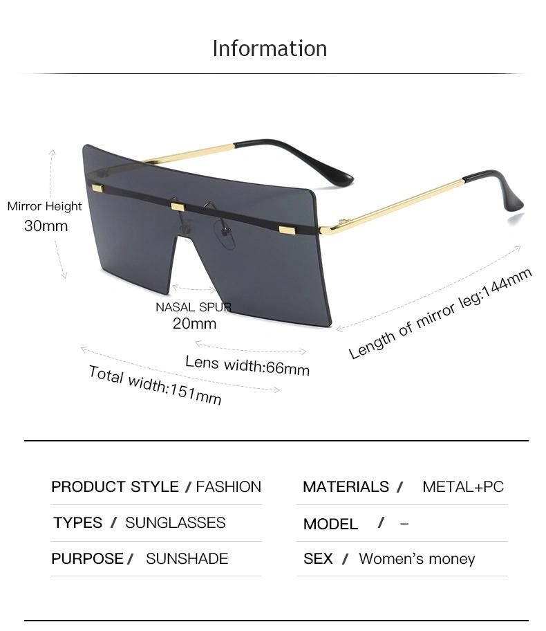 Oversized Brown Retro Men Sunglasses 2021 Women Vintage Sunglasses Luxury Brand Rimless Eyewear Big Shades
