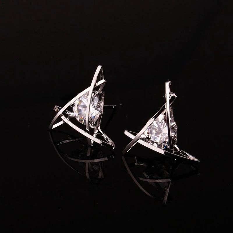 Fashion Triangle Zircon Silver Earrings Zircon Stud Earrings Women Jewelry