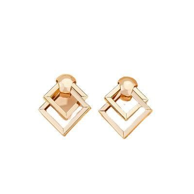 18K Gold Plated Top Covering Irregular Square Overlap Design Chunky Stud Earrings for Women Fashion Jewelry Gifts Party