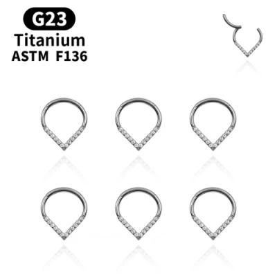 New G23 Titanium Piercing Jewelry Setting Crystals Nose Ring Heart Design Body Piercing Jewelry