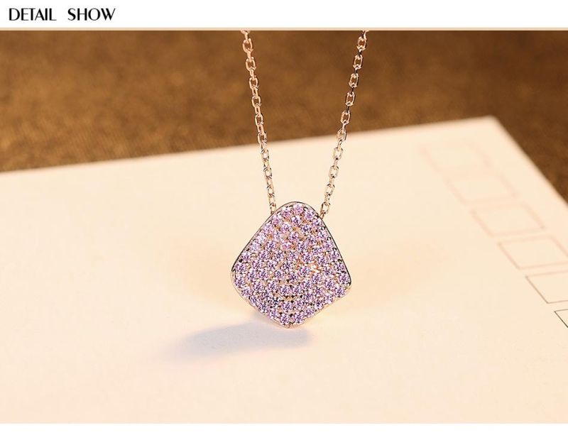 Pretty Solid Gold Necklace with Elegant Purple Cubic Zircon Pendant