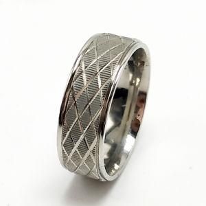 Fashion Jewellery Stainless Steel Wide Grid Silver Ring Jewelry