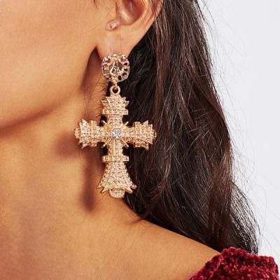 Female Individual Character Is Contracted Aureate Earring Crosses Set Diamond Earring