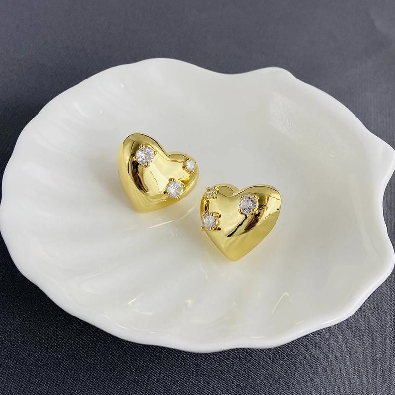 Fashion Heart Shape Filling Zircon 925 Silver Needle Earring