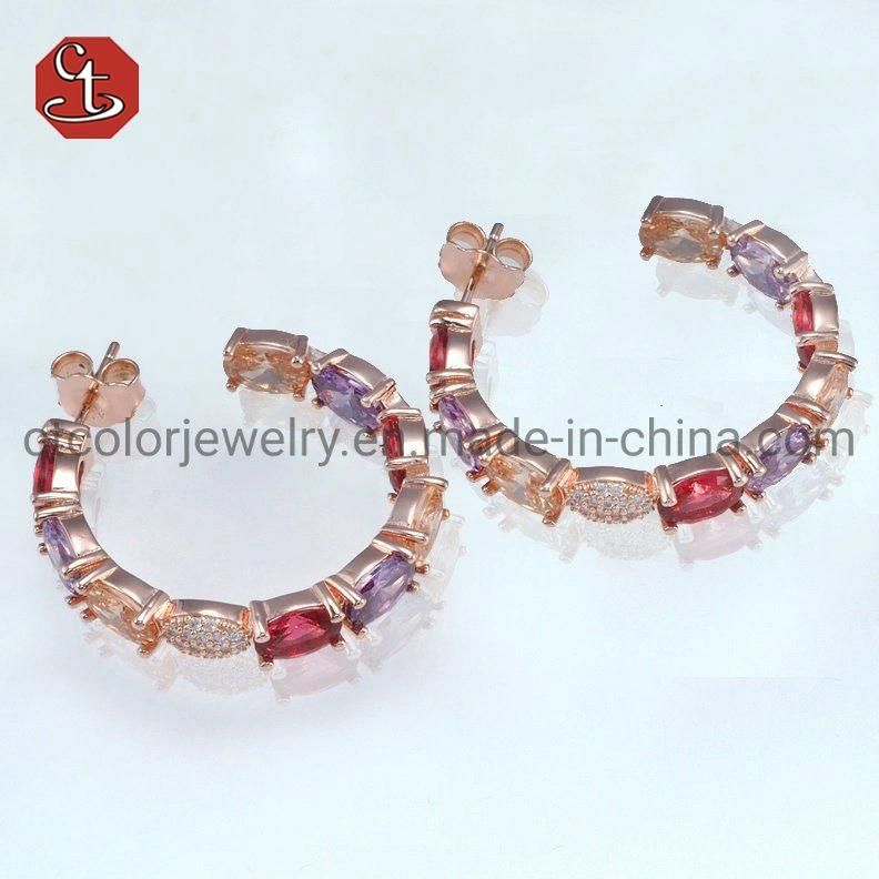 Fashion Jewelry Earring Rainbow Pave CZ Earrings Dainty Hoop Huggie Jewelry 925 Silver Earrings