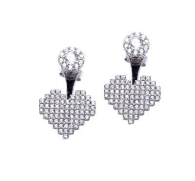 Women Fancy Design 925 Silver Heart Shaped CZ Diamond Earrings