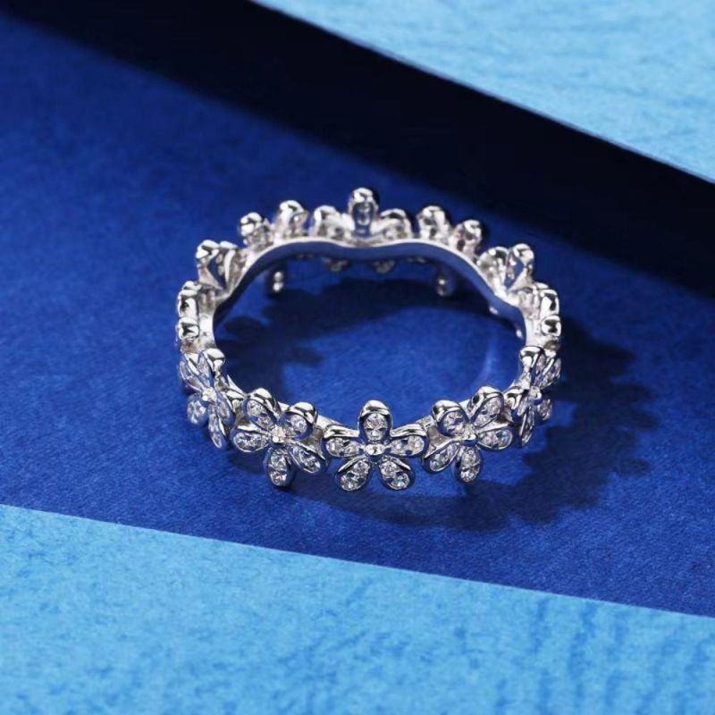 925 Sterling Silver Daisy Flower Rings Zircon Stone Ring Natural Floral Ring Jewelry