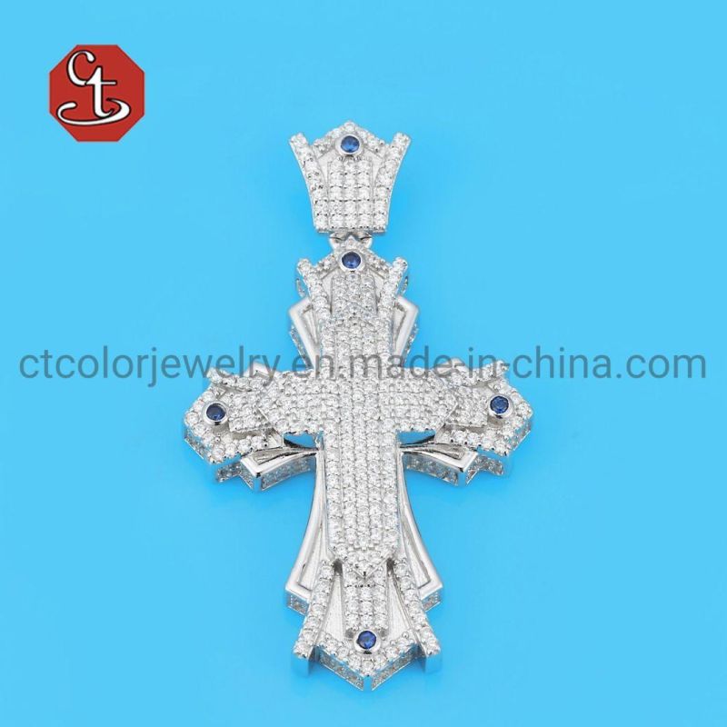 White CZ&Sapphire Silver Pendent for Men Hip Hop Men′s Designs Wholesale Manufacturer