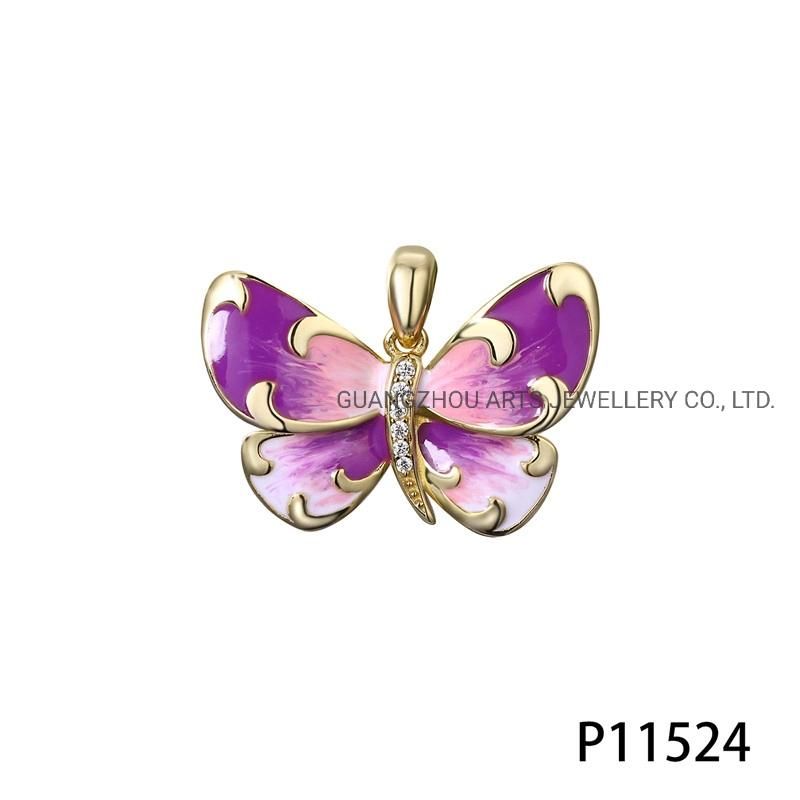 Gold Plating Enamel Silver Butterfly Pendant