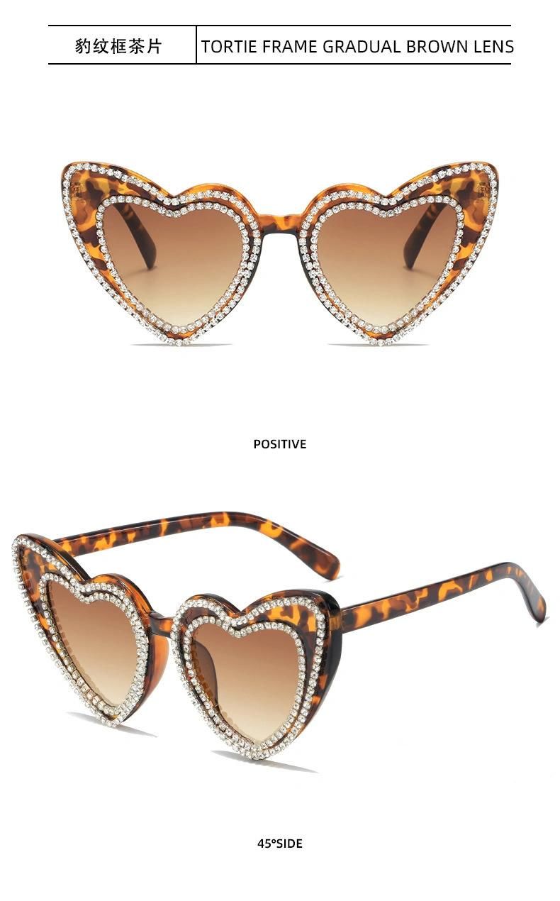 2022 Women Wholesale Arrival Hot Selling Frame Love Heart Shaped Diamond Sun Glasses Fashion Trendy Sunglasses