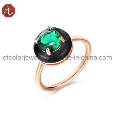 Fashion 925 Sterling Silver Rings Jewellery Custom CZ Emerald Black Enamel Engagement Rings Jewelry for Trendy Women