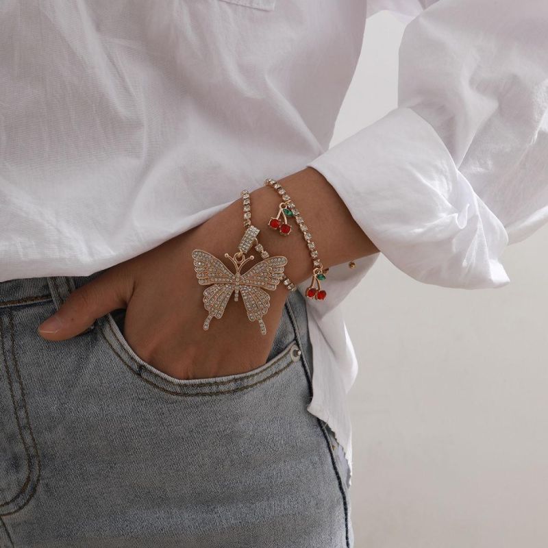 Fashionable Newest Commodity Diamond Claw Bracelet with Butterfly Cherry Bracelet for Women