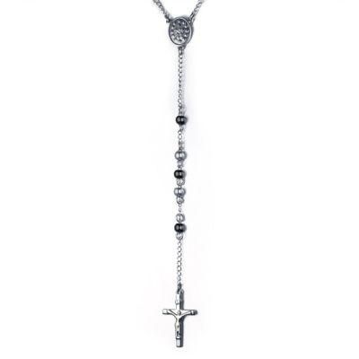 Fashion Trend Jewelry Titanium Steel Religious Jesus Cross Necklace Long Necklace Bead Pendant
